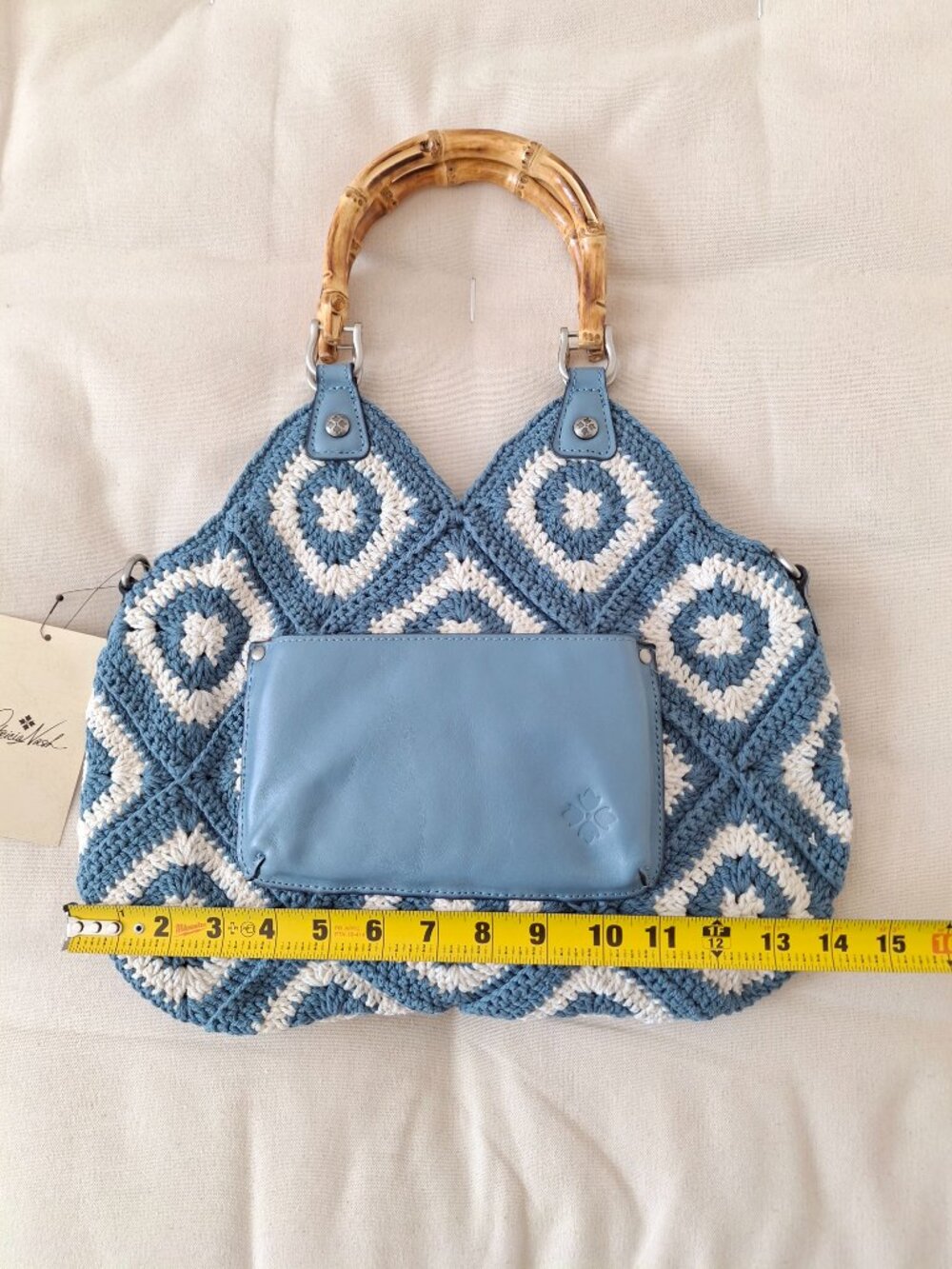 (New) Patricia Nash – Delphi Cotton Crochet & Leather Tote Crossbody (Blue Fog) - Picture 7 of 12